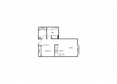Floor plan for 1 bed, 1 bath, 624 sqft